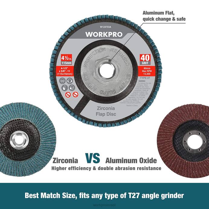 מוֹעִיל WORKPRO דיסק דש זירקוניה 5 חבילות, דיסק שיוף מטחנה זווית, גלגלי שיוף בגודל 4-1/2 אינץ' כְּלִי L40Z206