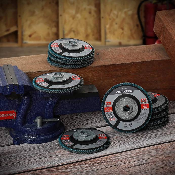 מוֹעִיל WORKPRO דיסק דש זירקוניה 5 חבילות, דיסק שיוף מטחנה זווית, גלגלי שיוף בגודל 4-1/2 אינץ' כְּלִי L40Z206