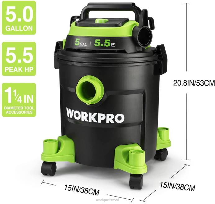 מורדן WORKPRO שואב אבק בחנות בנפח 5 ליטר, 5.5 כוח סוס לניקוי חנות עם מסנן hepa, צינור ואביזרים כְּלִי L40Z214
