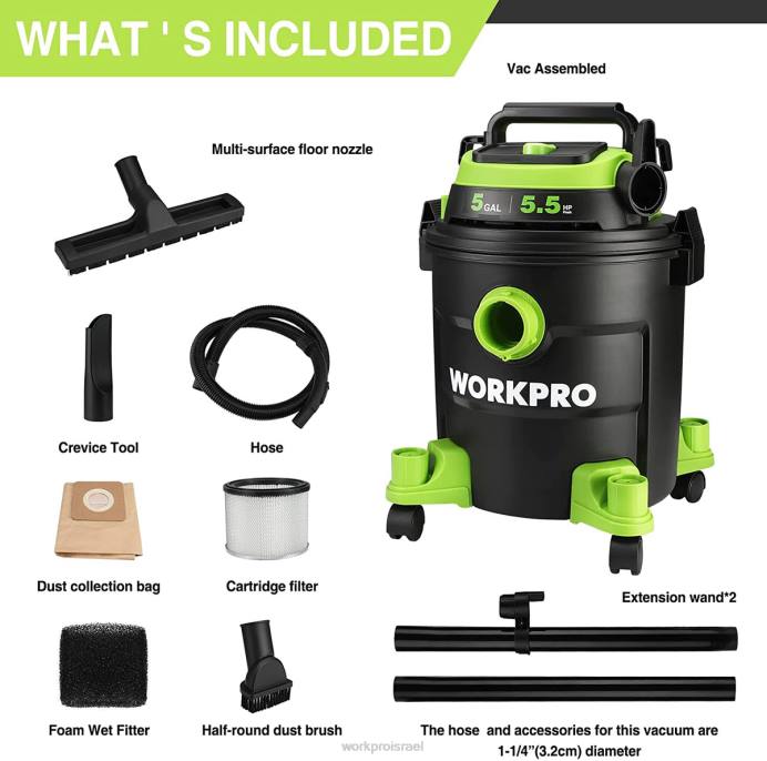 מורדן WORKPRO שואב אבק בחנות בנפח 5 ליטר, 5.5 כוח סוס לניקוי חנות עם מסנן hepa, צינור ואביזרים כְּלִי L40Z214