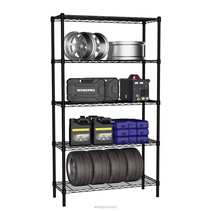 מוֹעִיל WORKPRO מתלה מדפי אחסון ממתכת יחידת 5 קומות תיל, מדפי שירות כבדים אִחסוּן L40Z11