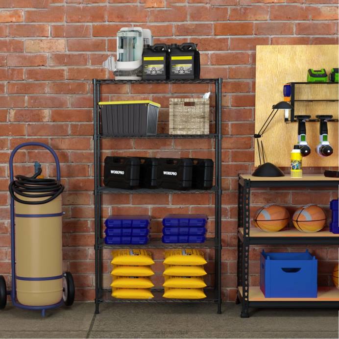 מוֹעִיל WORKPRO מתלה מדפי אחסון ממתכת יחידת 5 קומות תיל, מדפי שירות כבדים אִחסוּן L40Z11