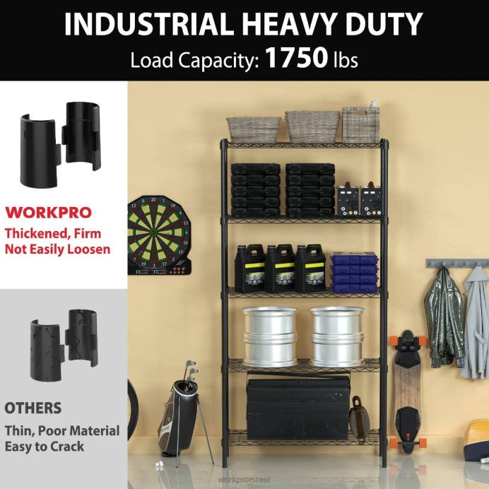 מוֹעִיל WORKPRO מתלה מדפי אחסון ממתכת יחידת 5 קומות תיל, מדפי שירות כבדים אִחסוּן L40Z11