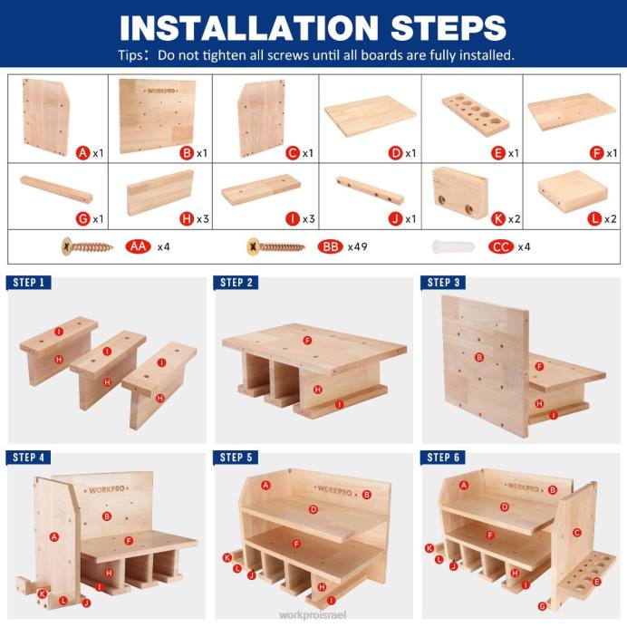 מוֹעִיל WORKPRO מארגן כלי חשמלי, מחזיק מקדחה אלחוטית תושבת קיר לאחסון עם 5 חריצי תלייה במקדחה, אחסון כלים מעץ מלא אִחסוּן L40Z19