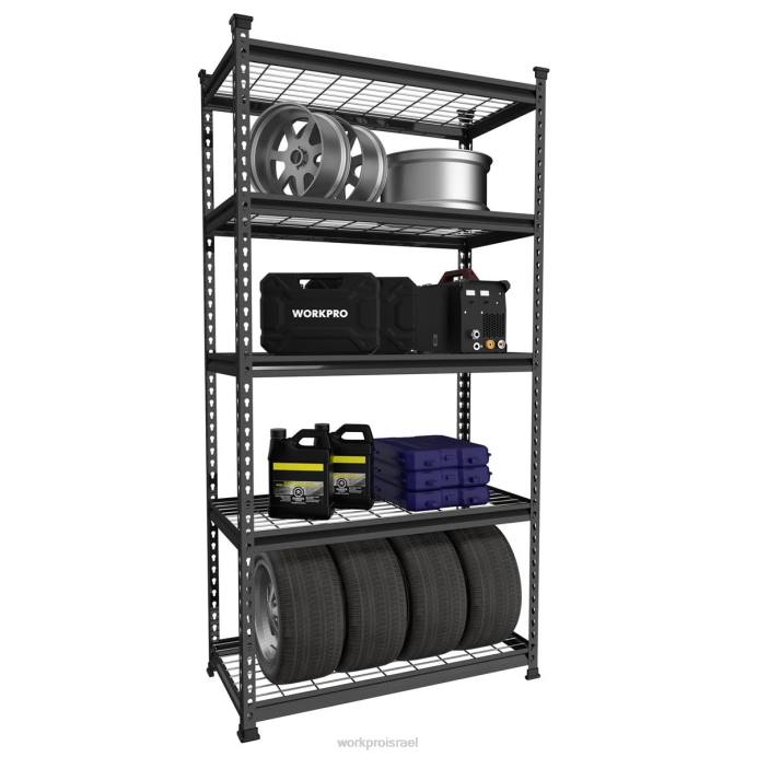 שחור עם דפוס כסף WORKPRO מדפי אחסון ממתכת 5 קומות מתכוונן מדף אחסון כבד אִחסוּן L40Z6