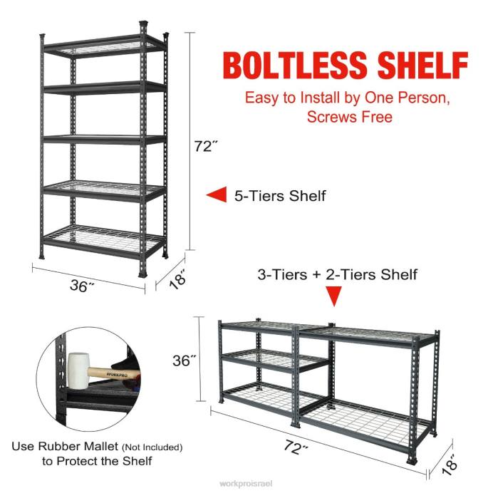 שחור עם דפוס כסף WORKPRO מדפי אחסון ממתכת 5 קומות מתכוונן מדף אחסון כבד אִחסוּן L40Z6
