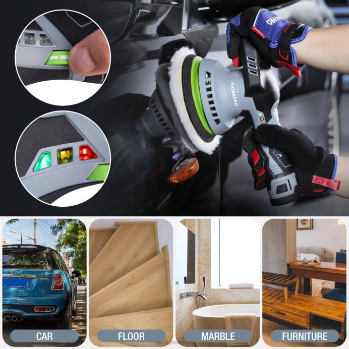 מורדן WORKPRO 6 אינץ' מלטש חיץ אלחוטי לרכב עם פעולה כפולה עם 2 יחידות סוללה נטענת 12V כְּלִי L40Z238