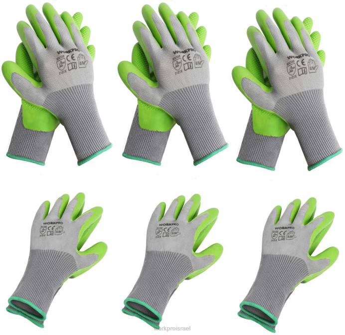 מוֹעִיל WORKPRO 6 זוגות כפפות עבודה לגינה בציפוי דקל אקו לטקס כְּלִי L40Z275