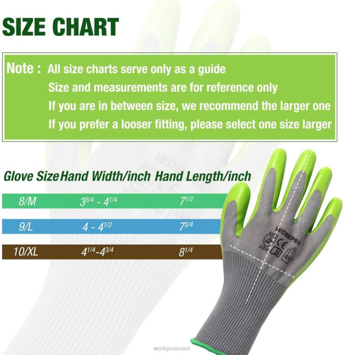 מוֹעִיל WORKPRO 6 זוגות כפפות עבודה לגינה בציפוי דקל אקו לטקס כְּלִי L40Z275