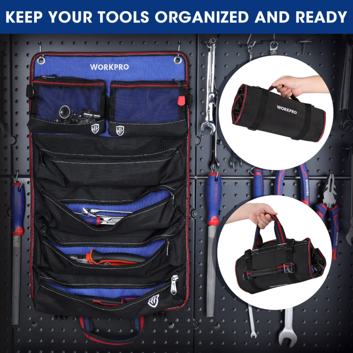 חָדָשׁ WORKPRO ארגונית שקיות רול אפ לכלי עבודה כבדים עם 6 כיסים ותיקי כלים ניתנים להסרה אִחסוּן L40Z32