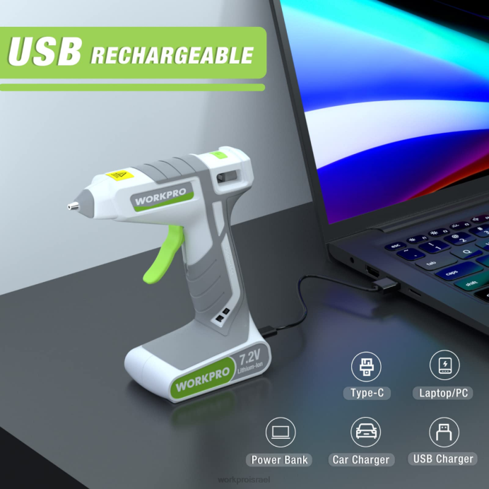 ורוד/לבן WORKPRO ערכת אקדח דבק חם נמס אלחוטי 7.2V כְּלִי L40Z164