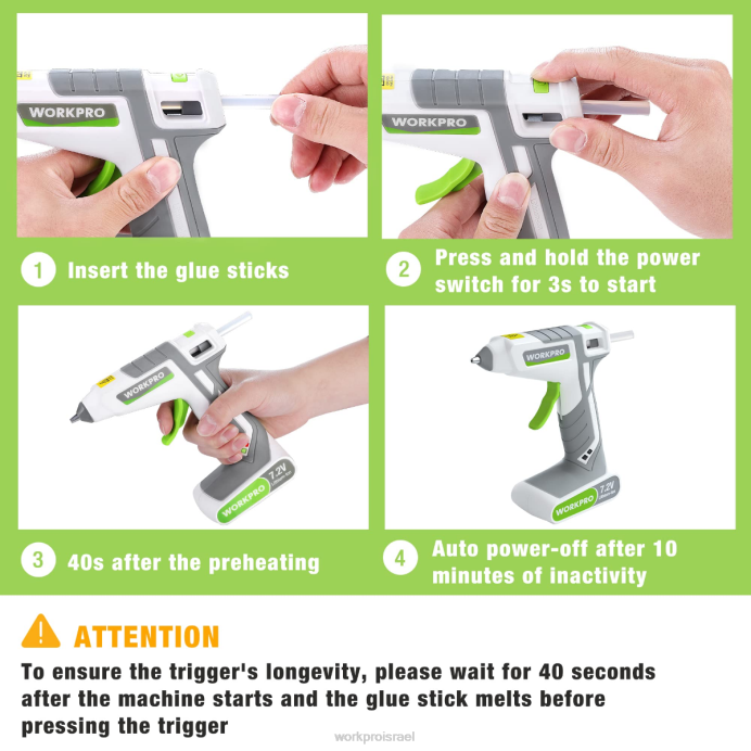 ורוד/לבן WORKPRO ערכת אקדח דבק חם נמס אלחוטי 7.2V כְּלִי L40Z164