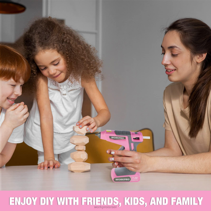 ורוד/לבן WORKPRO ערכת אקדח דבק חם נמס אלחוטי 7.2V כְּלִי L40Z164