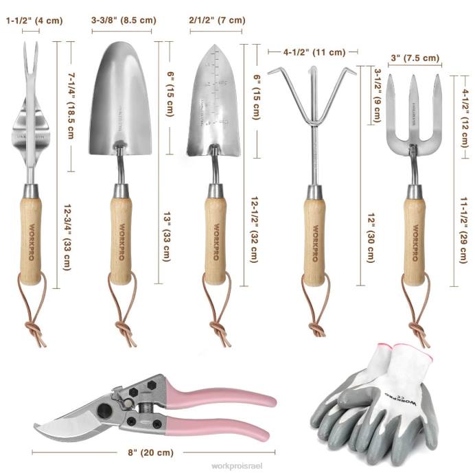 וָרוֹד WORKPRO כלי גינון סט 7 יחידות, כלי גינון כבדים מנירוסטה כְּלִי L40Z252