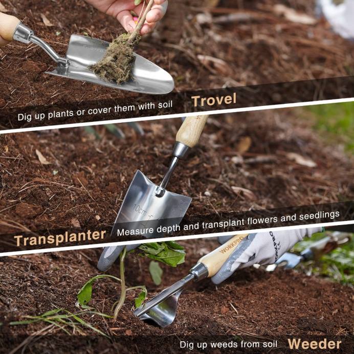 וָרוֹד WORKPRO כלי גינון סט 7 יחידות, כלי גינון כבדים מנירוסטה כְּלִי L40Z252