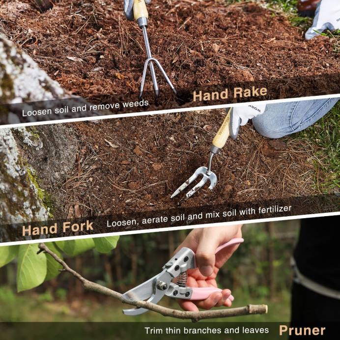 וָרוֹד WORKPRO כלי גינון סט 7 יחידות, כלי גינון כבדים מנירוסטה כְּלִי L40Z252