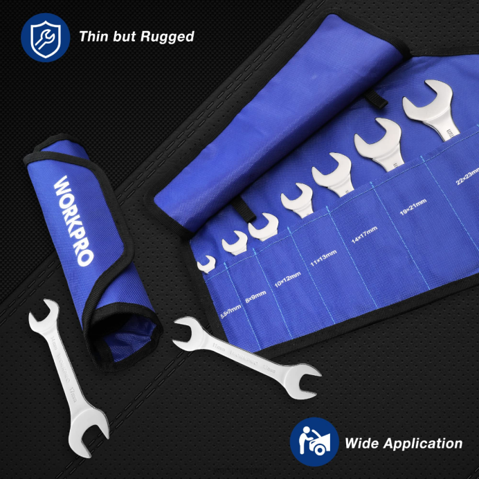 מוֹעִיל WORKPRO סט מפתח ברגים סופר-דק מטרי 7 יחידות עם נרתיק ארגונית רול-אפ כְּלִי L40Z96