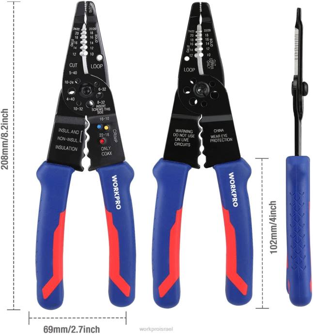 מוֹעִיל WORKPRO מפשיט תיל בגודל 8 אינץ', חותך תיל רב-כלי להפשטה, חיתוך וכיווץ כְּלִי L40Z158