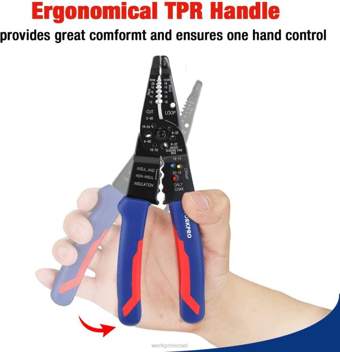 מוֹעִיל WORKPRO מפשיט תיל בגודל 8 אינץ', חותך תיל רב-כלי להפשטה, חיתוך וכיווץ כְּלִי L40Z158
