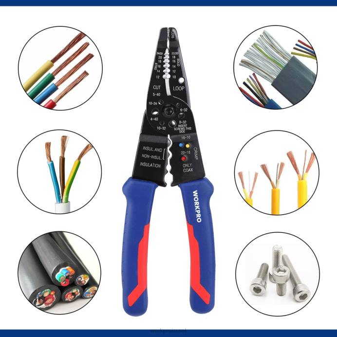 מוֹעִיל WORKPRO מפשיט תיל בגודל 8 אינץ', חותך תיל רב-כלי להפשטה, חיתוך וכיווץ כְּלִי L40Z158