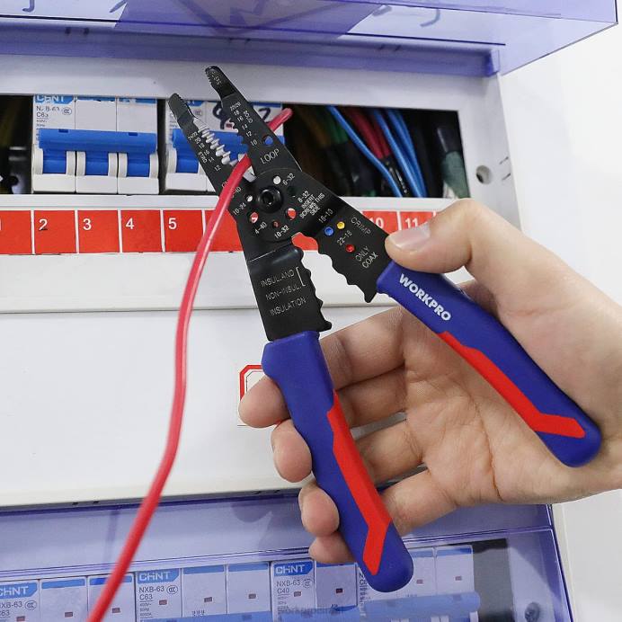 מוֹעִיל WORKPRO מפשיט תיל בגודל 8 אינץ', חותך תיל רב-כלי להפשטה, חיתוך וכיווץ כְּלִי L40Z158