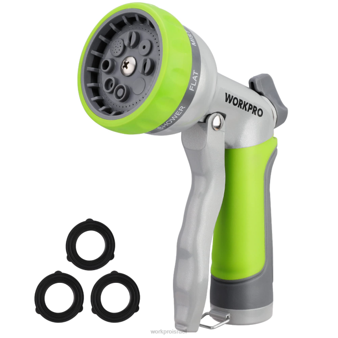 מוֹעִיל WORKPRO מרסס פיית צינור מים בלחץ גבוה לגינה עם 8 דפוסי השקיה מתכווננים ועיצוב בקרת אגודל כְּלִי L40Z288