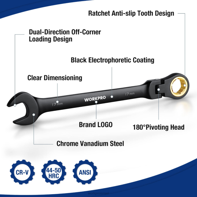 מורדן WORKPRO 8 יחידות סט מפתח ברגים נגד החלקה עם ראש גמיש כְּלִי L40Z80