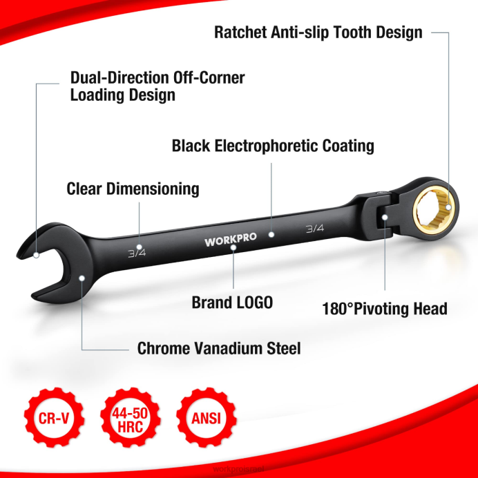 מורדן WORKPRO 8 יחידות סט מפתח ברגים נגד החלקה עם ראש גמיש כְּלִי L40Z80