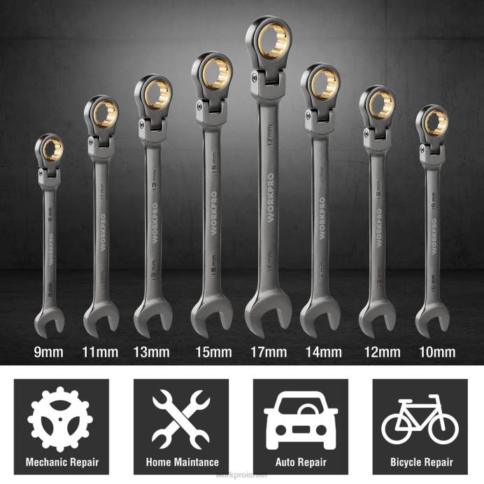 מוֹעִיל WORKPRO 8 יחידות מפתח ברגים משולב ראש גמיש עם תיק ארגונית כְּלִי L40Z86