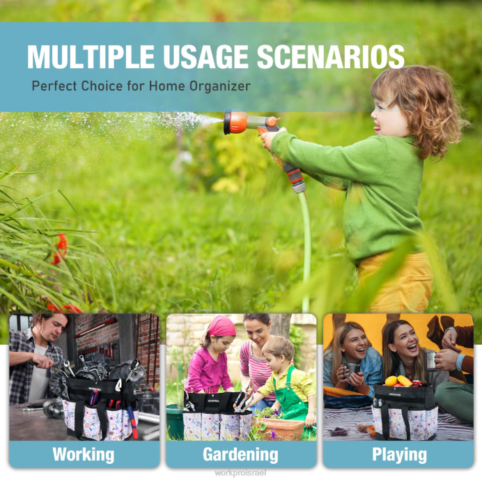 פרחוני לבן/ורוד פרחוני WORKPRO תיק כלי גינה עם 9 כיסים אִחסוּן L40Z286