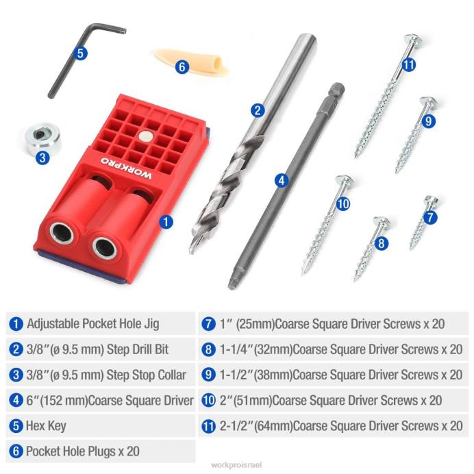 מורדן WORKPRO תקעי פלסטיק ברגים נהג מרובעים גסים ערכת חור כיס כְּלִי L40Z201