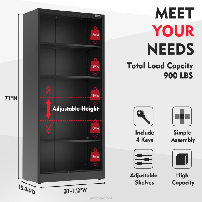 מורדן WORKPRO ארון אחסון, ארונות מוסך מתכת עם דלתות ומדפים אִחסוּן L40Z22