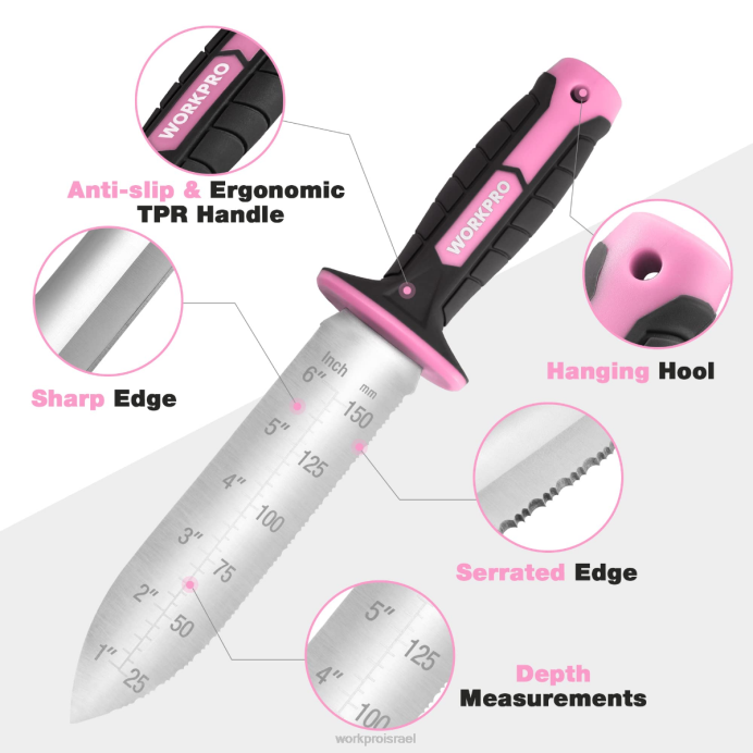 ירוק/ורוד WORKPRO סכין גינה עם נדן אוקספורד, להב נירוסטה עם קצה חיתוך כְּלִי L40Z283