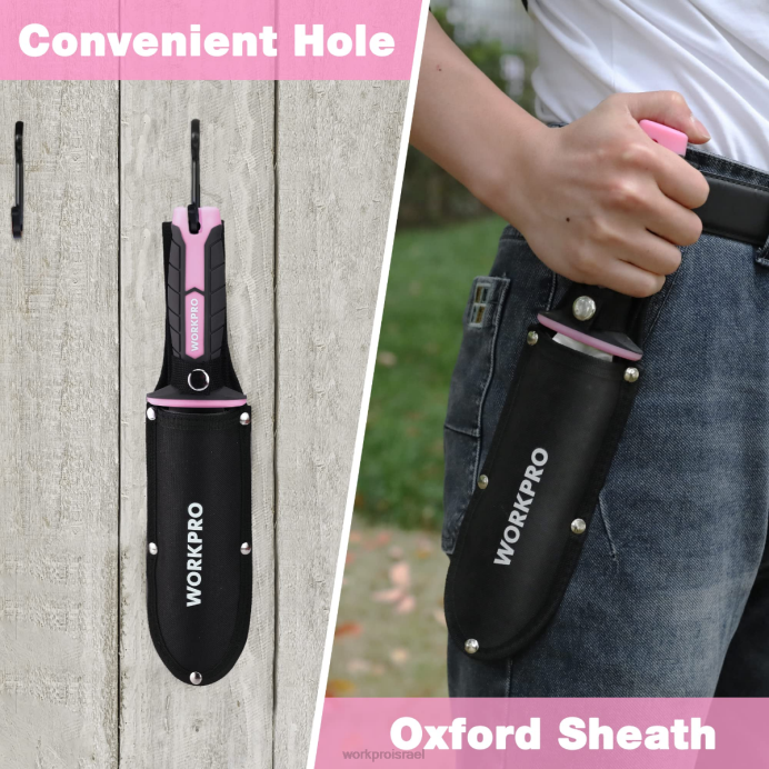 ירוק/ורוד WORKPRO סכין גינה עם נדן אוקספורד, להב נירוסטה עם קצה חיתוך כְּלִי L40Z283