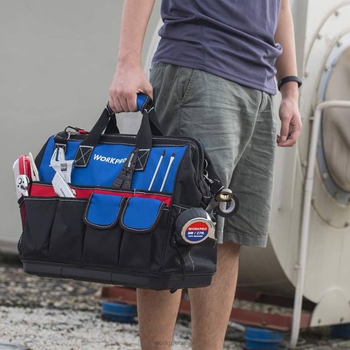 מורדן WORKPRO תיק כלי עבודה סגור עליון לאחסון חריץ רחב עם בסיס עמיד למים ורצועות כתף מתכווננות אִחסוּן L40Z30