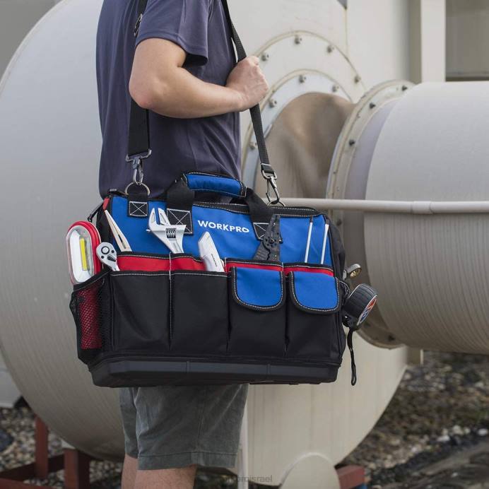 מורדן WORKPRO תיק כלי עבודה סגור עליון לאחסון חריץ רחב עם בסיס עמיד למים ורצועות כתף מתכווננות אִחסוּן L40Z30