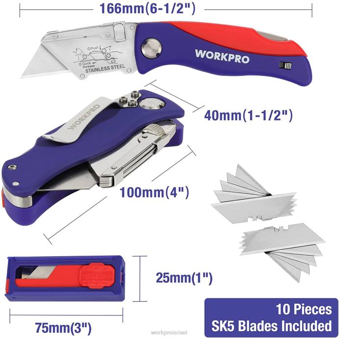 מורדן WORKPRO סכין שירות מתקפל עם חותך תיבת החלפה מהירה עם נעילה אחורית עם תפס חגורה כְּלִי L40Z46