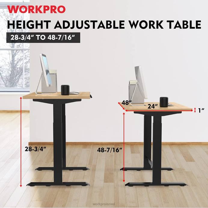 מורדן WORKPRO שולחן עבודה חשמלי מתכוונן לגובה עמידה עם משטח עץ ומנוע כפול אִחסוּן L40Z5