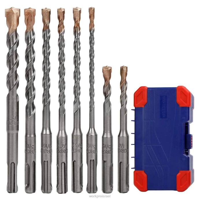 מוֹעִיל WORKPRO סט מקדחי sds-plus 8 יחידות, קצה קרביד, סט מקדחי פטיש סיבובי sds+ עם מארז אחסון לבנים, מלט, אבן ובטון כְּלִי L40Z205
