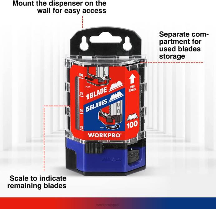 אדום/ורוד WORKPRO החלפת להבי סכין שימושי מפלדת פחמן sk5 100 יחידות עם מתקן כְּלִי L40Z49